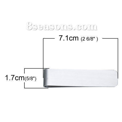 Picture of 304 Stainless Steel Money Clip Rectangle Silver Tone Blank Stamping Tags 71mm(2 6/8") x 17mm( 5/8"), 1 Piece