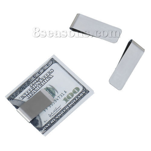 Picture of 304 Stainless Steel Money Clip Rectangle Silver Tone Blank Stamping Tags 55mm(2 1/8") x 20mm( 6/8"), 1 Piece