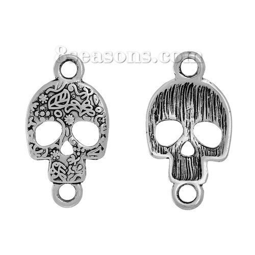 Image de Connecteur de Bijoux en Alliage de Zinc Jour des Morts Crâne Mexicain Argent Vieilli 29mm x 16mm, 10 Pcs