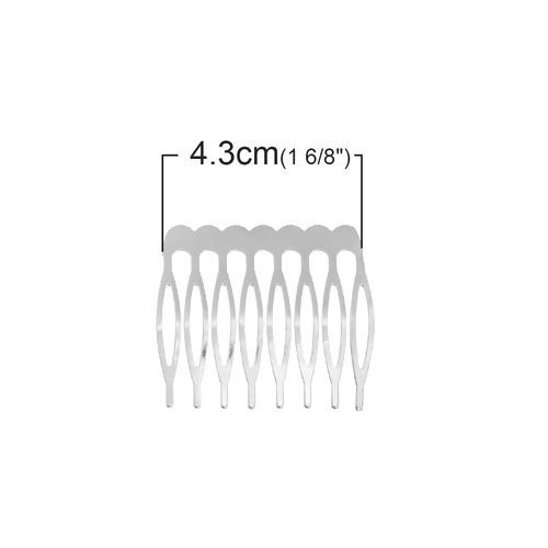 Picture of Iron Based Alloy Hair Clips Findings Comb Silver Tone 43mm x 39mm, 20 PCs