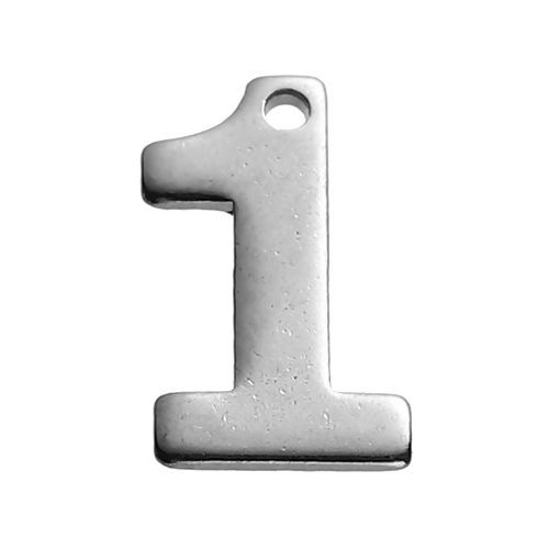 Immagine di 304 Acciaio Inossidabile Charms Tono Argento Numero " 1 " 11mm x 6.5mm , 30 Pz