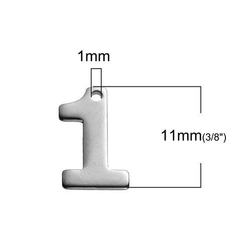 Immagine di 304 Acciaio Inossidabile Charms Tono Argento Numero " 1 " 11mm x 6.5mm , 30 Pz