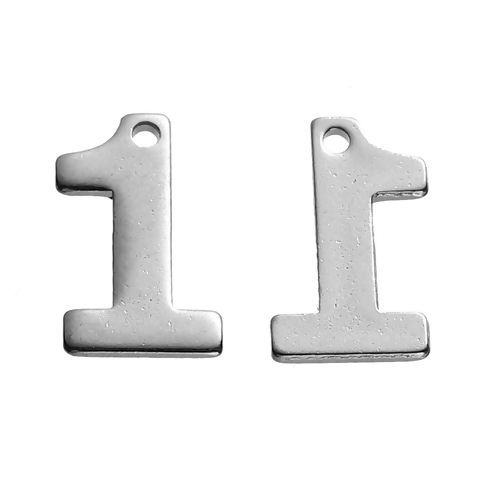 Immagine di 304 Acciaio Inossidabile Charms Tono Argento Numero " 1 " 11mm x 6.5mm , 30 Pz