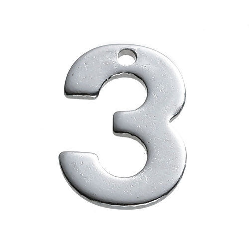 Immagine di 304 Acciaio Inossidabile Charms Tono Argento Numero " 3 " 11mm x 8mm , 30 Pz