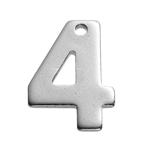 Immagine di 304 Acciaio Inossidabile Charms Tono Argento Numero " 4 " 11mm x 8mm , 30 Pz