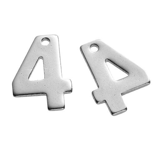 Immagine di 304 Acciaio Inossidabile Charms Tono Argento Numero " 4 " 11mm x 8mm , 30 Pz