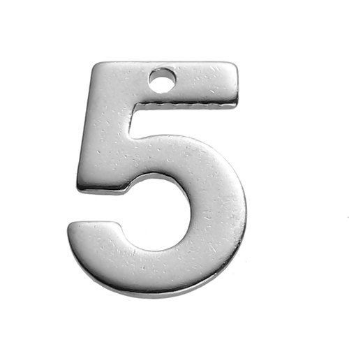Immagine di 304 Acciaio Inossidabile Charms Tono Argento Numero " 5 " 11mm x 7.5mm , 30 Pz