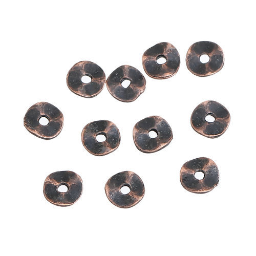 Picture of Zinc Based Alloy Wavy Spacer Beads Antique Copper Round About 6mm Dia, Hole: Approx 1.5mm, 50 PCs