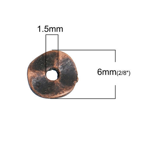 Bild von Zinklegierung Zwischenperlen Spacer Perlen Welle Rotkupferfarbe Rund ca. 6mm D., Loch:ca. 1.5mm, 50 Stück