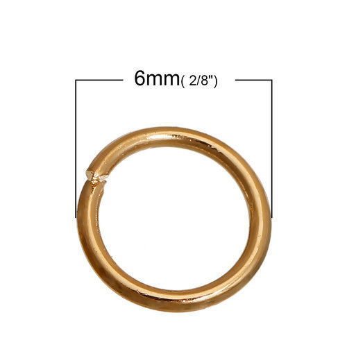 Picture of 100 PCs 0.7mm Zinc Based Alloy Open Jump Rings Findings Round 14K Real Gold Plated 6mm Dia.