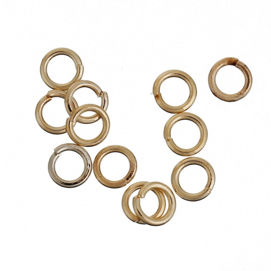 Picture of 100 PCs 0.7mm Zinc Based Alloy Open Jump Rings Findings Round 14K Real Gold Plated 6mm Dia.