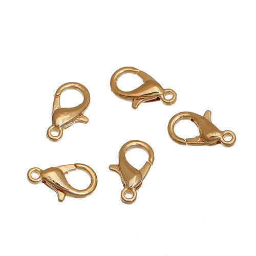 Picture of Zinc Based Alloy Lobster Clasp Findings 14K Gold Color 12mm x 7mm, 10 PCs