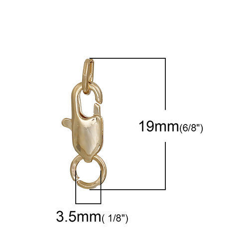 Picture of Zinc Based Alloy Lobster Clasp Findings 14K Gold Color 19mm x 6mm, 5 PCs