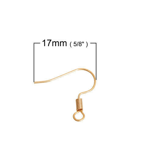 Picture of Zinc Based Alloy Ear Wire Hooks Earrings For DIY Jewelry Making Accessories 14K Gold Color 17mm x 15mm, 20 PCs