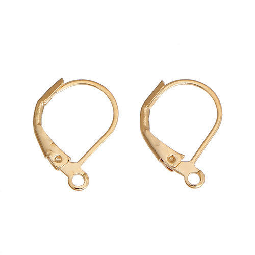 Picture of Zinc Based Alloy Lever Back Clips Earrings Findings 14K Gold Color With Loop 16mm x 10mm, 10 PCs