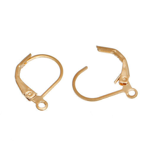 Picture of Zinc Based Alloy Lever Back Clips Earrings Findings 14K Gold Color With Loop 16mm x 10mm, 10 PCs
