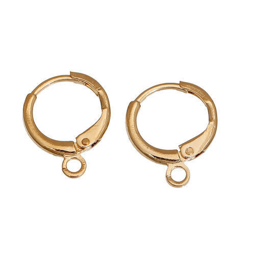 Picture of Zinc Based Alloy Lever Back Clips Earrings Findings 14K Gold Color With Loop 15mm x 12mm, 10 PCs