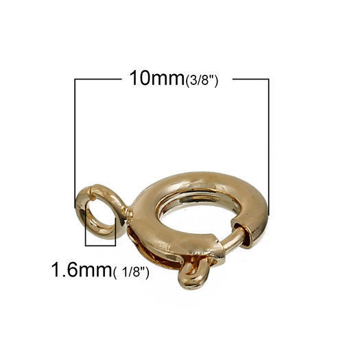 Picture of Zinc Based Alloy Bolt Spring Ring Clasps Round 14K Gold Color 10mm x 9mm, 10 PCs