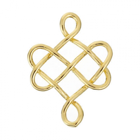 Ottone Connettore Accessori Nodo Celtico Nodo Cinese Oro Placcato Filigrana 24mm x 18mm, 3 Pz