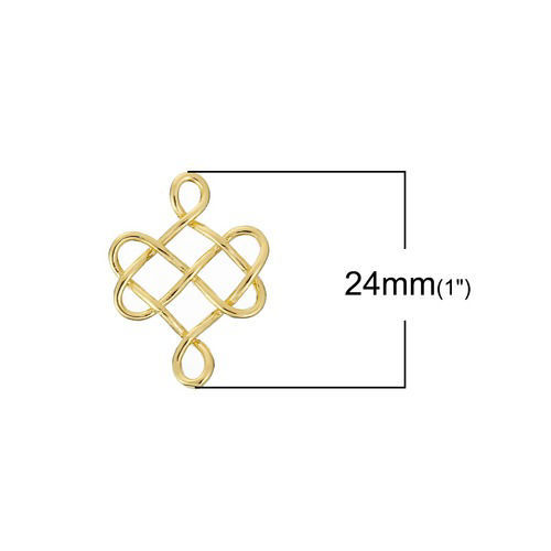 Immagine di Ottone Connettore Accessori Nodo Celtico Nodo Cinese Oro Placcato Filigrana 24mm x 18mm, 3 Pz