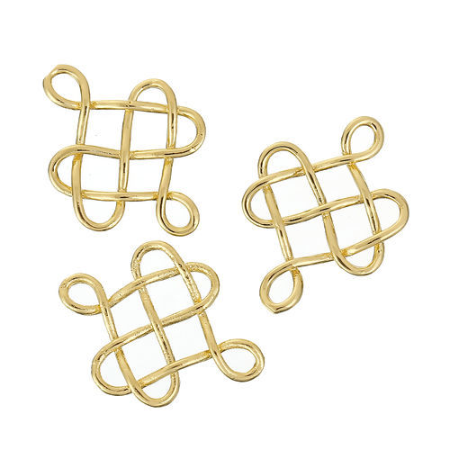 Immagine di Ottone Connettore Accessori Nodo Celtico Nodo Cinese Oro Placcato Filigrana 24mm x 18mm, 3 Pz