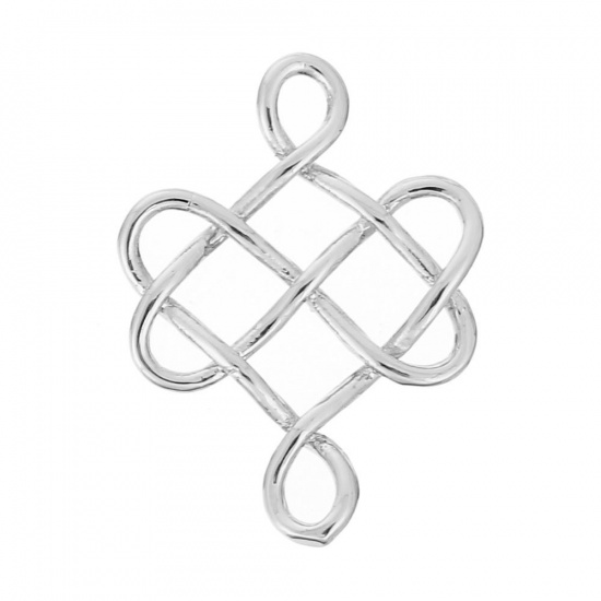 Picture of Brass Connectors Chinese Knot Celtic Knot Silver Plated Hollow 24mm(1") x 18mm( 6/8"), 3 PCs