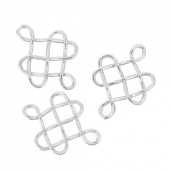 Picture of Brass Connectors Chinese Knot Celtic Knot Silver Plated Hollow 24mm(1") x 18mm( 6/8"), 3 PCs