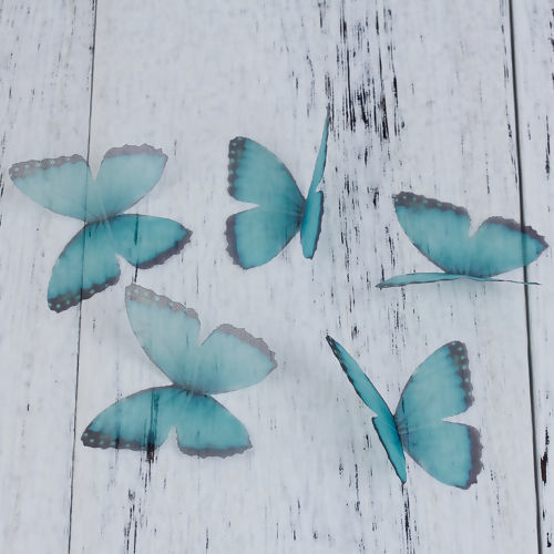 Picture of Organza For DIY & Craft Black & Green Ethereal Butterfly 50mm(2") x 35mm(1 3/8"), 5 PCs