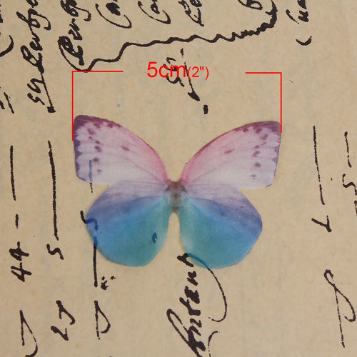 Picture of Organza For DIY & Craft Purple & Blue Ethereal Butterfly 50mm(2") x 35mm(1 3/8"), 5 PCs