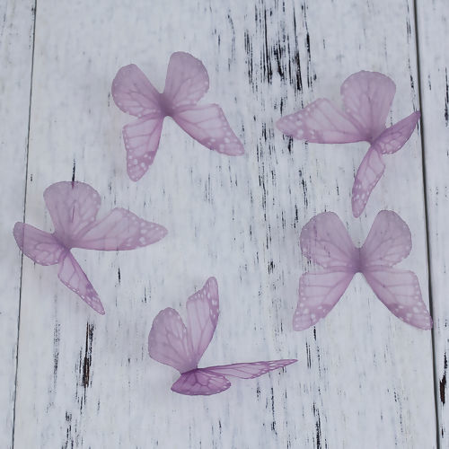 Picture of Organza For DIY & Craft Purple Ethereal Butterfly 50mm(2") x 35mm(1 3/8"), 5 PCs