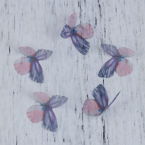 Picture of Organza For DIY & Craft Purple & Red Ethereal Butterfly 30mm(1 1/8") x 22mm( 7/8"), 5 PCs