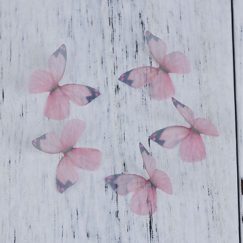 Picture of Organza For DIY & Craft Pink Ethereal Butterfly 30mm(1 1/8") x 22mm( 7/8"), 5 PCs