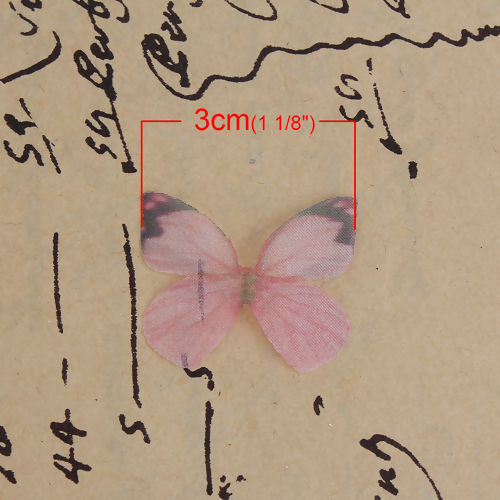 Picture of Organza For DIY & Craft Pink Ethereal Butterfly 30mm(1 1/8") x 22mm( 7/8"), 5 PCs