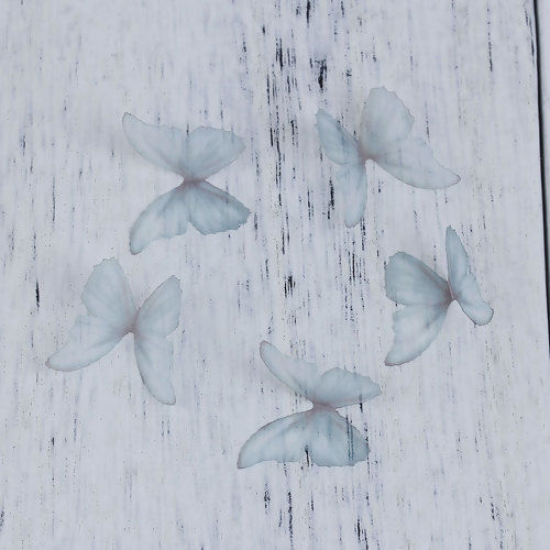 Picture of Organza For DIY & Craft Steel Gray Ethereal Butterfly 30mm(1 1/8") x 22mm( 7/8"), 5 PCs