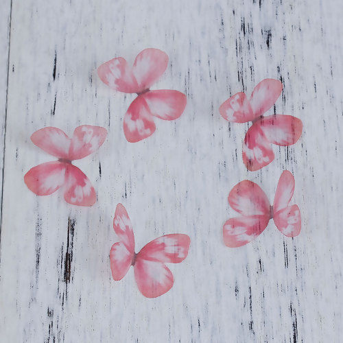 Picture of Organza For DIY & Craft Hot Pink Ethereal Butterfly 30mm(1 1/8") x 22mm( 7/8"), 5 PCs