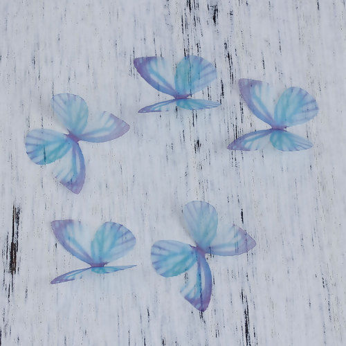 Picture of Organza For DIY & Craft Purple & Blue Ethereal Butterfly 30mm(1 1/8") x 25mm(1"), 5 PCs