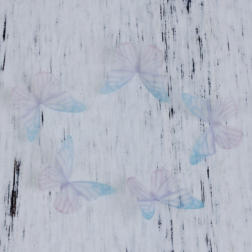 Picture of Organza For DIY & Craft Blue & Fuchsia Ethereal Butterfly 30mm(1 1/8") x 20mm( 6/8"), 5 PCs