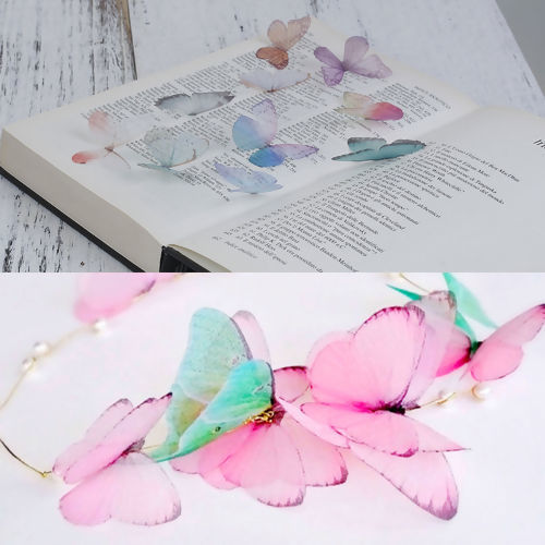 Picture of Organza For DIY & Craft Blue & Fuchsia Ethereal Butterfly 30mm(1 1/8") x 20mm( 6/8"), 5 PCs