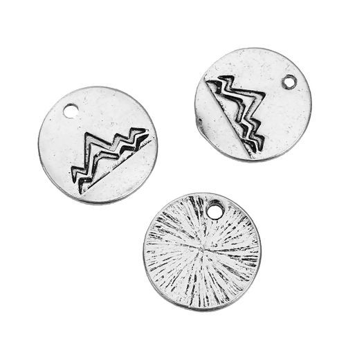 Picture of Zinc Based Alloy Charms Round Antique Silver Color Travel Mountain 13mm( 4/8") Dia, 20 PCs