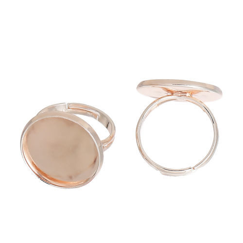 Bild von Messing Einstellbar Ring Rund Rosegold Cabochon Fassung für 12mm Cabochon 16.5mm（US Größe:6), 5 Stück