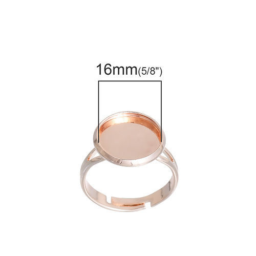 Bild von Messing Einstellbar Ring Rund Rosegold Cabochon Fassung für 16mm Cabochon 16.5mm（US Größe:6), 5 Stück