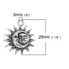 Изображение Цинковый Сплав Подвески Солнце Античное Серебро Солнце Луна лицо С  Узором 29мм x 24мм, 5 ШТ