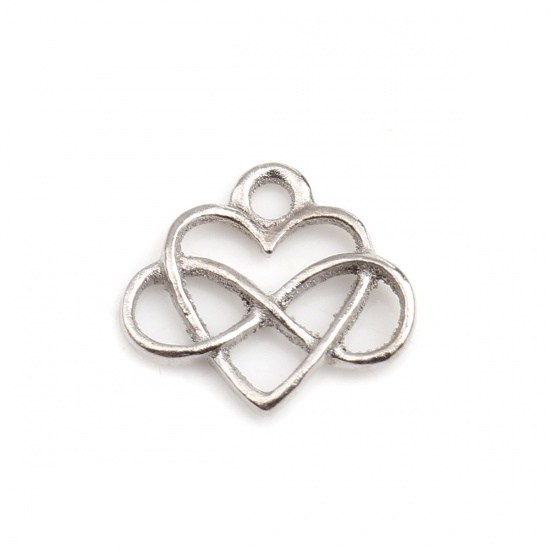 Picture of Zinc Based Alloy Charms Infinity Symbol Silver Tone Heart Hollow 16mm( 5/8") x 14mm( 4/8"), 5 PCs
