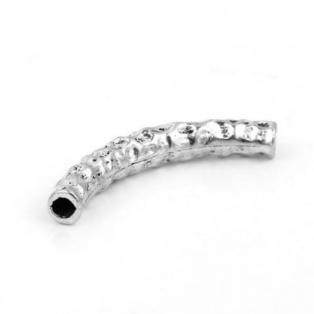 Zinc Based Alloy Hammered Spacer Beads Curved Tube Antique Silver Color 42mm x 6mm, Hole: Approx 3.9mm, 3 PCs