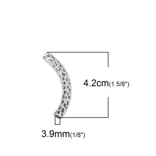 亜鉛合金 打ち出し スペーサー チューブ ビーズ 銀古美 約 42mm x 6mm、 穴：約 3.9mm、 3 個 の画像