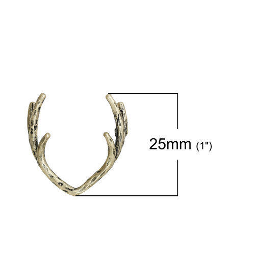 Picture of Brass Charms Antlers Antique Bronze 25mm(1") x 23mm( 7/8"), 2 PCs                                                                                                                                                                                             