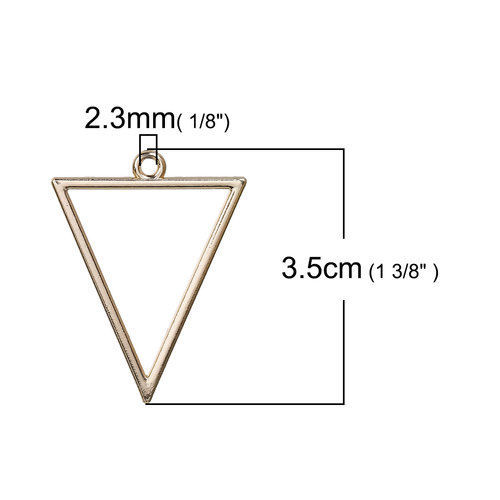 Image de 5 Pcs Pendentifs Breloques de Cadre de Lunette Géométrique en Alliage de Zinc Doré Triangle Creux 35mm x 27mm