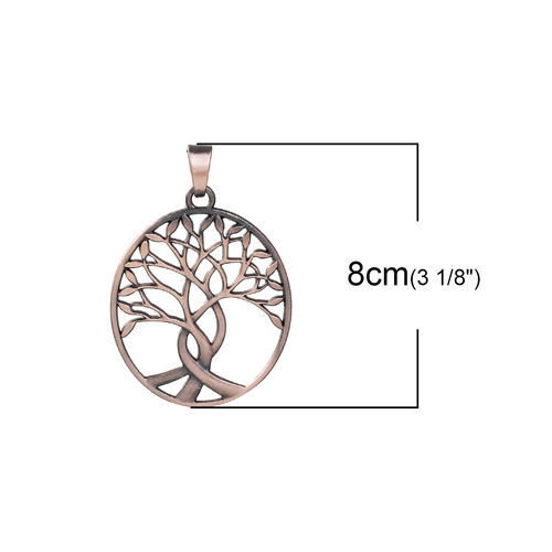 Picture of Zinc Based Alloy Boho Chic Pendants Oval Antique Copper Tree Hollow 80mm(3 1/8") x 53mm(2 1/8"), 1 Piece