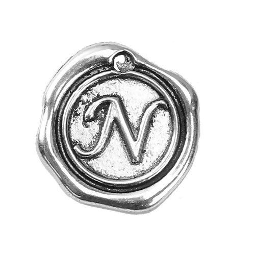 Immagine di Lega di Zinco Sigillo Di Cera Charms Irregolare Argento Antico Lettera " N " 18mm x 18mm , 10 Pz