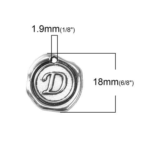 Immagine di Lega di Zinco Sigillo Di Cera Charms Irregolare Argento Antico Lettera " D " 18mm x 18mm , 10 Pz